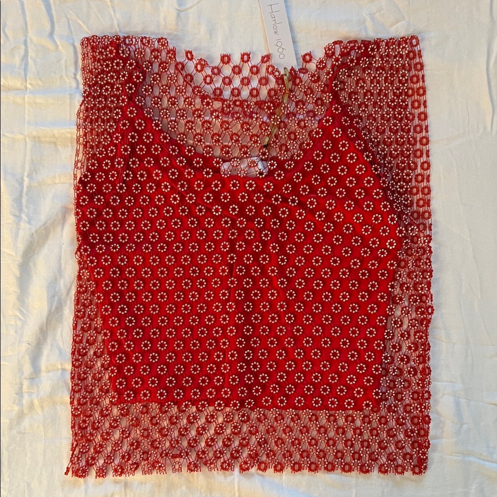 House of Harlow 1960 Red Floral Mesh Blouse